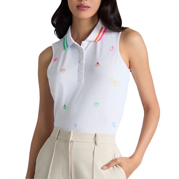 G/FORE Women’s Embroidered Tech Piqué Sleeveless Golf Polo White M